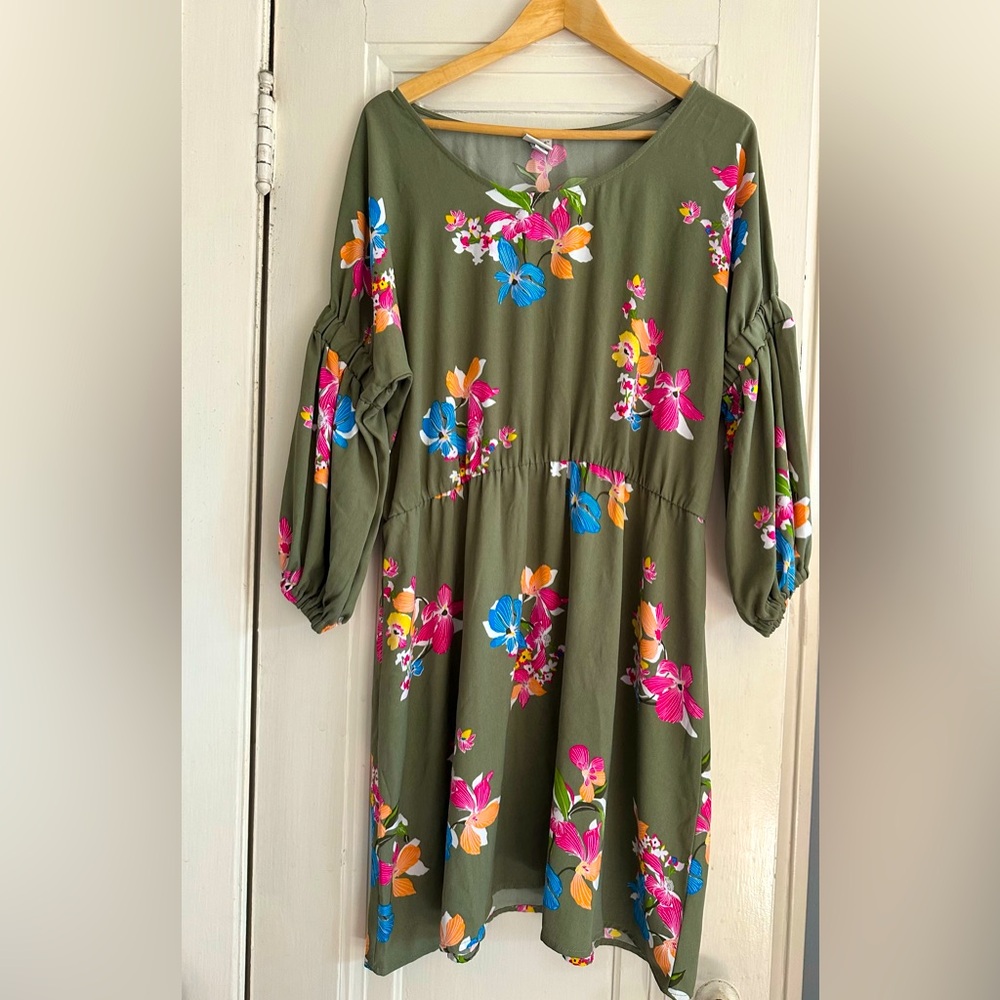 A New Day Green long sleeve Floral Dress